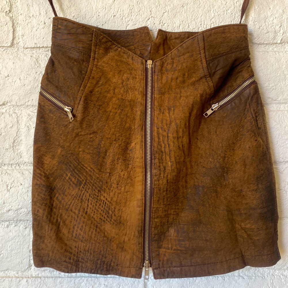 Michael Hoban Leather Skirt Brown Pattern Sexxxy with Zippers Date Night Party